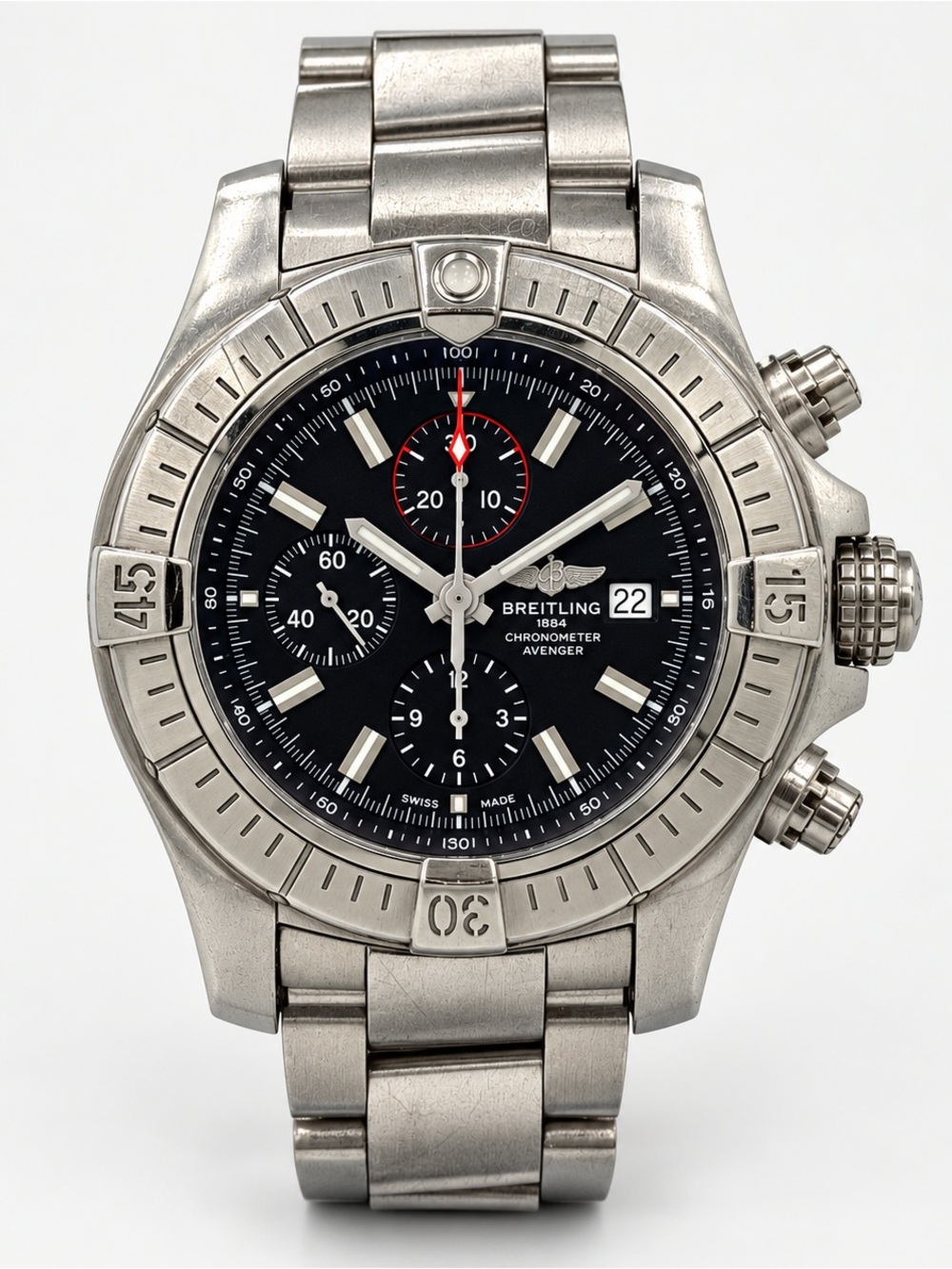 Breitling Avenger Chronograph A13375 Stainless Steel Black Dial